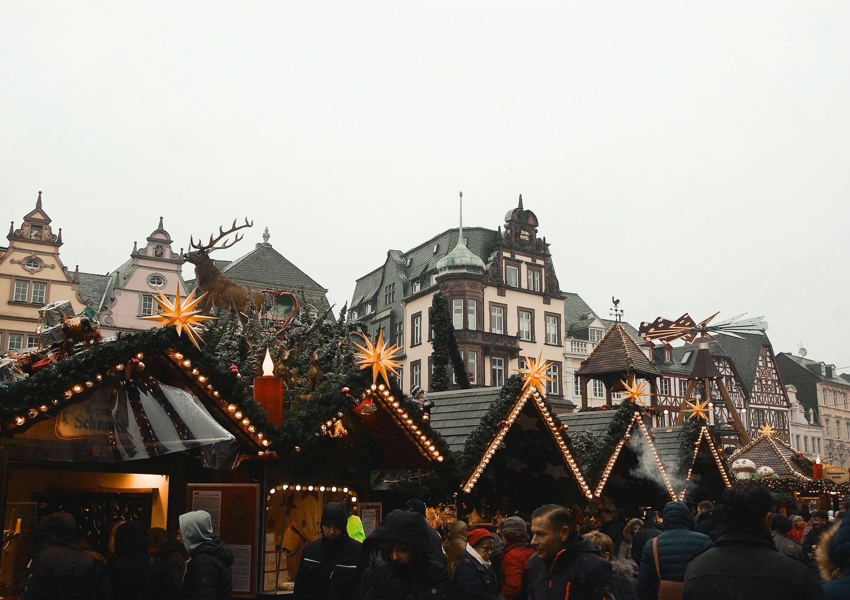 Wooden stalls at a Christmas market