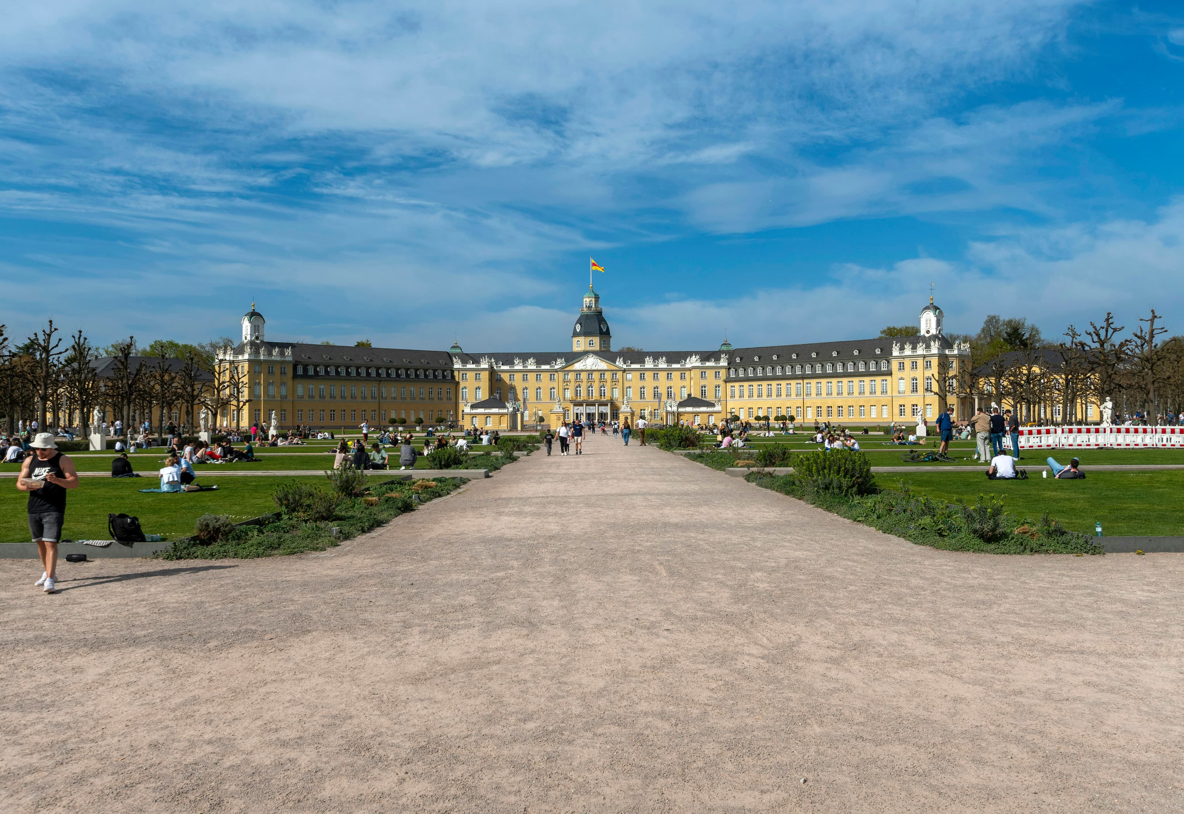 Karlsruhe Palace and its lawns under a blue sky